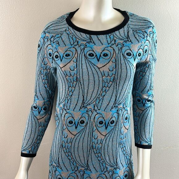 Anthropologie HWR Nestled Owl Print Tunic dress sweater cozy top Artsy - Picture 3 of 10